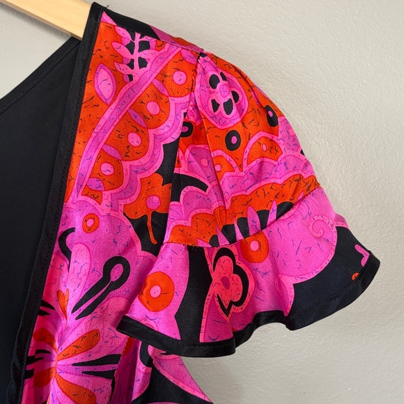 Vintage Betsey Johnson Silk Wrap Dress Size 6 Colorful Pink Black Orange Floral - Picture 3 of 8